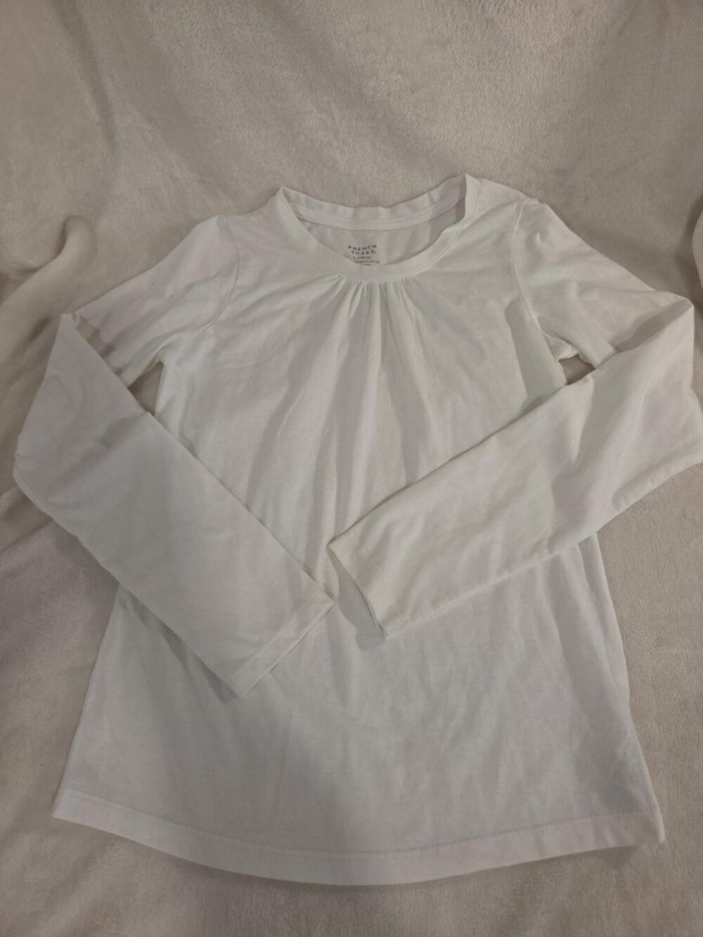 French Toast Girls White Long Sleeve Ruched Neck Shirt Size 12